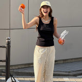 リブジャージーレタリングノースリーブTシャツ