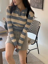 カシミヤケーブルボーダースキッパーニット (4color)