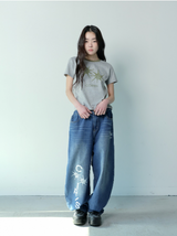 DEMON SIDE DIRTY LOGO DENIM BANDING PANTS UNISEX