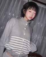 (2color) Waffle Stripe High Neck Bomber Cardigan