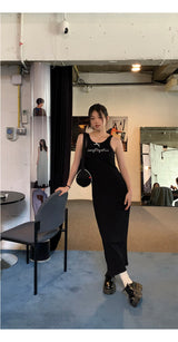 Black mini sleeveless long dress