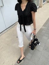 [MADE] Shimiz Dotted Puff Blouse