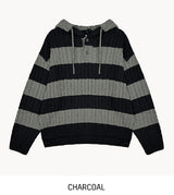 Stripe cable hood warmer knitwear