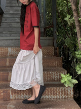 Mujeuf Tiered Lace Banding Long Skirt