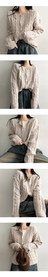 Lammy Round Twisted Knitted Cardigan
