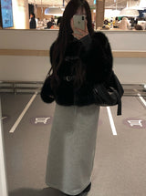 Ago Buckle High Neck Fur Short Jacket