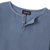 Layered Loose Waffle Henley Neck Long Sleeve Tee - FADE NAVY