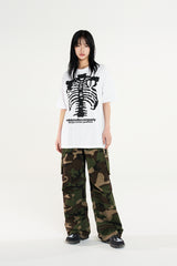 スカル ピクセル グラフィック オーバーフィット Tシャツ