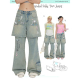BETWEENANDxOliwa Summer holiday set of two pieces: printed, diamond-embellished, slimming washable pants – women’s jeans