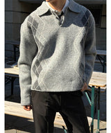 [Unisex] アーガイルクロップカラーニット(3color)
