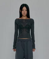CORSET SHEER LONG SLEEVE_CHARCOAL