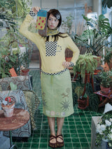 UnsocialNight original design autumn and winter light green cute イラストプリントハーフスカート female