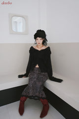 Black Angora Turtleneck Cardigan Knitwear