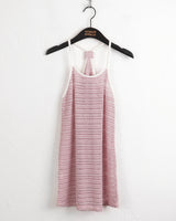 Ploo Bohemian Net Stripe See-through Halter Sleeveless Mini Dress