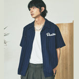 dustin chain stitch bowling shirt navy