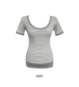 Tiny Stripe U-neck Elbow Length T-shirt