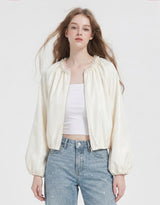 [PRE-FALL] Celie Pearl Trim Balloon Sleeve Zip-Up Blouson Ivory
