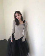 [ special ] aura black ribbon one - shoulder NT TOP