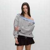 FRILL OFF SHOULDER SWEATSHIRT / GREY