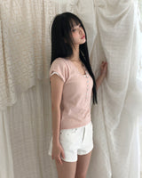 Scu Button V-Neck Short-Sleeve Knit