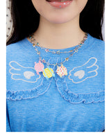 春夏新作オリジナルデザイン小さな翼プリントパッチワークレイヤードTシャツ