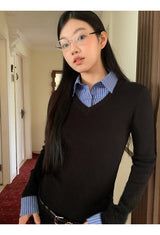 shirt black V-neck flare dress