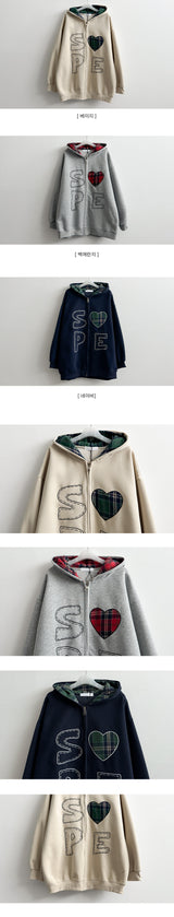 Pair Check Heart Hooded Zip-Up