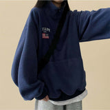 American Flag Coloring Fleece Semi-Zipup Anorak Sweatshirt