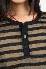 Striped Henley neck long sleeve knit