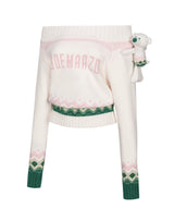 13DE MARZO フェアアイルベアオフショルダーセーター ベージュ