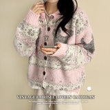 Pink snowflake cat knit cardigan