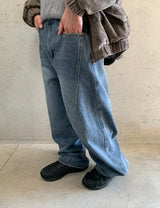 [unisex] Sieon Pocket Curved Wide Denim Pants