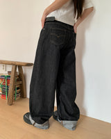 Mije Non-Fade Roll-Up Pocket Wide Denim Long Pants