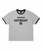 Numbering Patch Crop Ringer T-Shirt - Gray