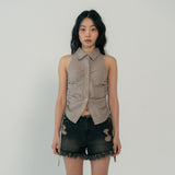 スリーブレスシャーリングシャツ (BEIGE)