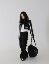 string zipper cargo wide pants