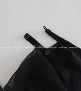 unbalanced see-through frill layered belt skirt