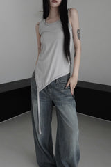 unbalanced layered tail sleeveless (4color)