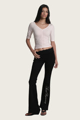 Lace tea bootscut pants, Black