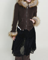 デッカウルフジョットフード付きファーニットジップアップジャケット (Wool Jacket)