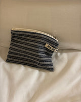 Plain stripe flat pouch - deep blue , M size