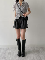 Check Shirred Short Sleeve Blouse