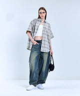 87-STAN071 Soft Vintage OverFit Short-Sleeved Check Shirt