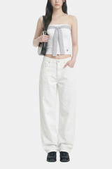 モナストライプオフショルダーリボントップ