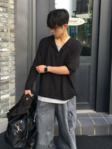 Moro Dual Layered Henley Neck Long Sleeve 4C