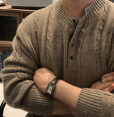 Look & P ヘンリーネックボタンケーブルオーバーフィットニット