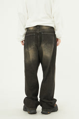 Dust oil washed denim pants