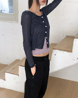 Peuang Lace Frill  See-Through V-Neck Long Sleeve Cardigan