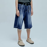 navajo pattern cut off bermuda pants indigo blue