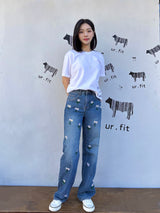 DAISY EMBROIDERED BLUE DENIM PANTS code 25000